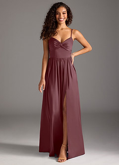 Azazie Zeya Bridesmaid Dresses Sangria A-Line Pleated Stretch Satin Dress image8