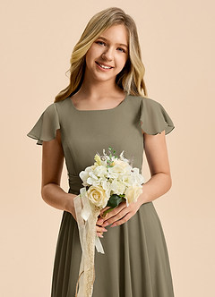Azazie Cady Junior A라인 플리츠 쉬폰 플로어 기장 주니어 브라이즈메이드 드레스 image8