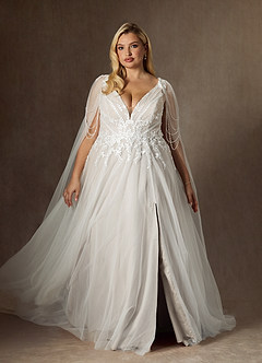 Azazie Goddess Robes de mariée Robe Trapèze en Tulle Col V à paillettes Blanc De Diamant image2