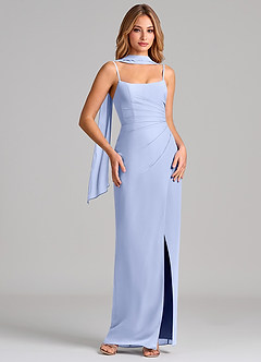 Azazie Calandra 신부 들러리 드레스 쉬스 주름진 쉬폰 바닥 길이 드레스 image1