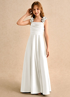 Azazie Rosita Junior Formal Blumenmädchenkleider A-Linie Plissee Matte Satin Kleid Elfenbein image6