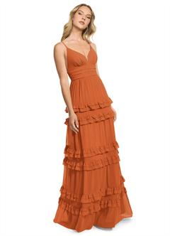 Azazie Rachel Bridesmaid Dresses Cinnamon A-Line Chiffon Dress image3