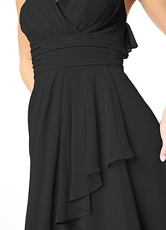 Azazie Aviv Bridesmaid Dresses Black A-Line Pleated Chiffon Dress image4