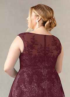 Azazie Flynn Kleider für die Brautmutter A-Linie Bootshals Spitze Tüll Kleid Cabernetrot image11