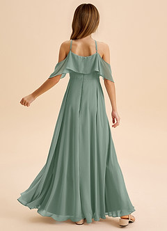 Azazie Tessabelle Junior Silver Sage A-Line Off the Shoulder Chiffon Dress image2