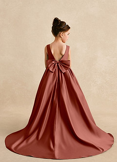 Azazie Mimia Flower Girl Dresses Auburn A-Line Bow Matte Satin Dress image2
