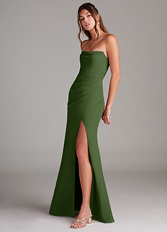 Azazie Leonis Bridesmaid Dresses Olive Sheath Strapless Chiffon Convertible Dress image3