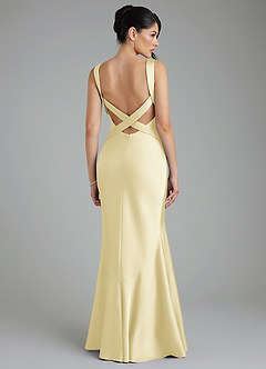 Azazie Monica At-home Try On Dresses Lemon Sorbet Mermaid Pleated Stretch Satin Dress image8