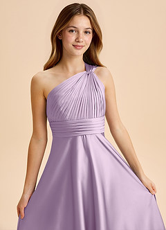 Azazie Charlize Junior Frosted Lilac A-Line Pleated Stretch Satin Dress image6