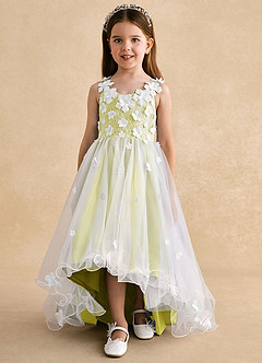 Azazie Celia Flower Girl Dresses Canary A-Line Lace Tulle Dress image7
