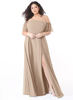 Azazie Sue Bridesmaid Dresses Taupe A-Line Off the Shoulder Chiffon Convertible Dress image10