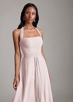 Azazie Clarisa Bridesmaid Dresses Blushing Pink A-Line Pleated Chiffon Dress image3