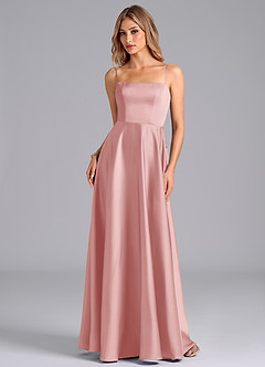 Azazie Elita Bridesmaid Dresses Powder Pink A-Line Pleated Stretch Satin Dress image6