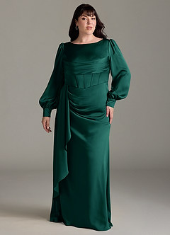 Azazie Raye Bridesmaid Dresses Emerald Mermaid Long Sleeve Stretch Satin Dress image7