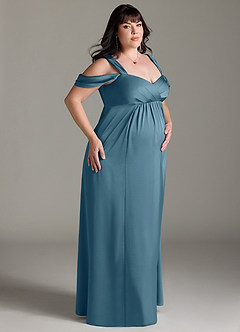 Azazie Rhea Maternity Bridesmaid Dresses A-Line Off-The-Shouler Pleated Stretch Satin Floor-Length Dress image10