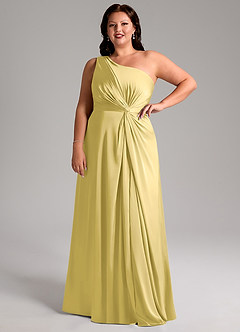 Azazie Brooke Robes de demoiselle d'honneur Robe Trapèze en Satin extensible Une épaule Canari image13