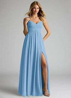 Azazie Alia Bridesmaid Dresses Powder Blue A-Line Pleated Chiffon Dress image4