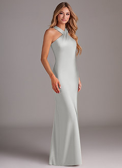 Azazie Doretta Bridesmaid Dresses Silver Mermaid Pleated Stretch Satin Dress image3