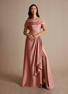 Azazie Branford vestidos de madre de la novia Vestido de Rosetón de Satén Elástico de Corte En A con Plisado image7