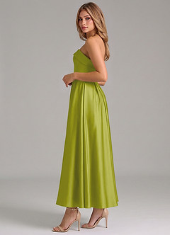 Azazie Lucienne Bridesmaid Dresses Lemongrass A-Line Pleated Stretch Satin Dress image3