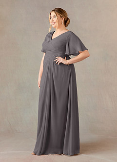 Azazie Morning Glory Mother of the Bride Dresses A-Line V-Neck Ruched Chiffon Floor-Length Dress image8