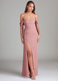 Azazie Amyra Bridesmaid Dresses Dusty Rose Sheath Off the Shoulder Chiffon Convertible Dress image3