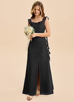 Azazie Cindy Junior Black A-Line Ruched Chiffon Dress image3