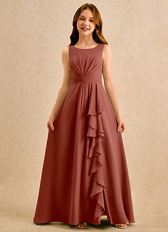 Azazie Chibi Girls Formal Abiti da Ragazza di Fiori Abito A-Line in Chiffon Plissettato Auburn image3