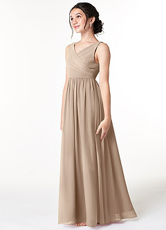 Azazie Sawyer Junior Taupe A-Line Pleated Chiffon Dress image4