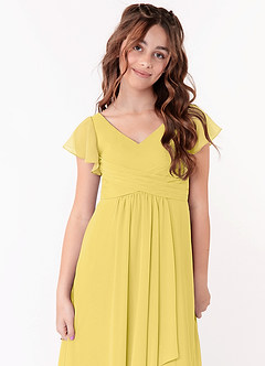 Azazie Omari Junior Canary A-Line Ruched Chiffon Dress image4