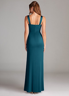 Azazie Denice Bridesmaid Dresses Ink Blue Sheath Pleated Stretch Satin Dress image2