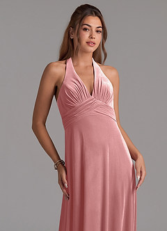 Azazie Tessie Bridesmaid Dresses Dusty Rose A-Line Pleated Velvet Dress image3