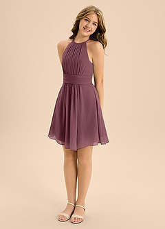 Azazie Bonnie Junior A-Linie Plissee Chiffon Kleid Sangria image4