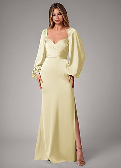 Azazie Sonata Final Sale Dusty Sage Sheath Long Sleeve Stretch Satin Convertible Dress image3