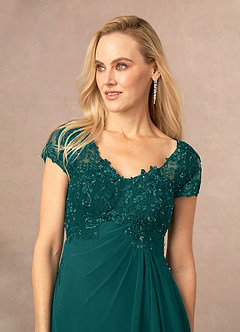 Azazie Jetta Abiti per la Madre della Sposa Abito A-Line in Chiffon Lustrini Verde Pavone image4