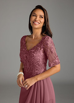 Azazie Amedeus Mother of the Bride Dresses Desert Rose A-Line V-Neck Lace Chiffon Dress image9