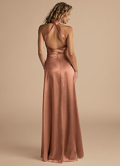 Azazie Clarice Brautjungfernkleider A-Linie Hoher Kragen Metallischer Satin Kleid Bronzer image2