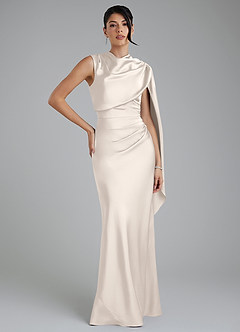 Azazie Taj Robes de demoiselle d'honneur Robe Sirène en Satin extensible Corset Albâtre Blanc image1