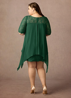 Azazie Flo Mère de la mariée Robes Robe Trapèze en Mousseline de soie Dentelle Vert Foncé image7