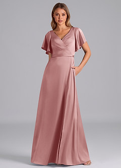 Azazie Ambrosia Bridesmaid Dresses Dusty Rose A-Line Pleated Stretch Satin Dress image5
