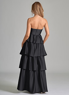 Azazie Faye Bridesmaid Dresses Black A-Line Ruched Stretch Satin Dress image7
