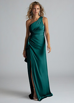 Azazie Maive Robes de demoiselle d'honneur Robe Fourreau en Satin extensible Rayé Paon image1