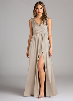 Azazie Tanicia Brautjungfernkleider A-Linie Plissee Stretch-Satin Kleid Frost image1