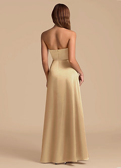 Azazie Wren 신부 들러리 드레스 A라인 스트랩리스 메탈릭 새틴 바닥 길이 드레스 image2