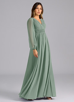 Azazie Palerma Bridesmaid Dresses Silver Sage A-Line Long Sleeve Chiffon Dress image5