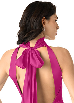 Azazie x Delaney Bridesmaid Dresses Fuchsia Sheath High Neck Stretch Satin Dress image5