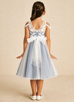Azazie Sunnie Flower Girl Dresses Dusty Blue A-Line Lace Tulle Dress image3
