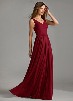Azazie Keyla Bridesmaid Dresses Burgundy A-Line Pleated Mesh Dress image6