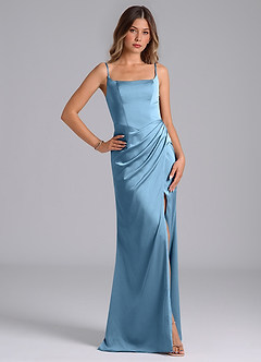 Azazie Donielle Bridesmaid Dresses Steel Blue Mermaid Corset Stretch Satin Dress image5