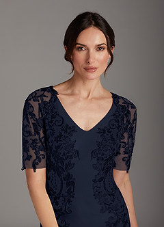 Azazie Farrah vestidos de madre de la novia Vestido de Azul Marino Oscuro de Crepé elástico de Recto con Encaje image6